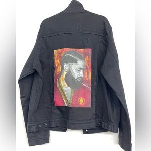 NWT Customized “Fire Nip” Unisex Denim Jacket featuring Nipsey Hussle Sz 3XL